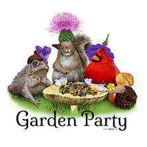 Garden Party T-shirt S M L XL XXL Frog Squirrel Cardinal Cotton Short Sleeve - £16.69 GBP