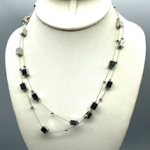 Vintage Lia Sophia Cubes Necklace, Multi Strand Triple Floating Silver Tone - £20.08 GBP