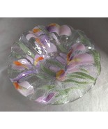 SYDENSTRICKER Pink/Purple/Green Iris Floral Fused Glass Bowl w/ Ruffled ... - $14.60