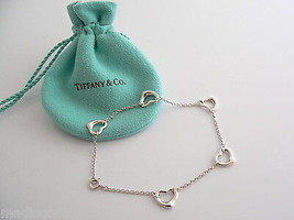 Tiffany &amp; Co Silver Peretti 5 Open Heart Bracelet Bangle 8 Inch Longer G... - £289.37 GBP