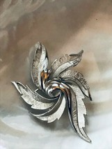 Vintage Trifari Signed Brushed Silvertone Swirly Leaf Pin Brooch – marked on bac - $15.79
