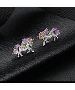 New Beauty Prancing Full Unicorn  Rhinestone Stud Earrings - $6.00