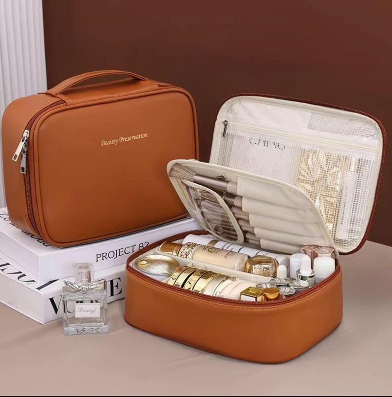 Makeup Brush set 67 Pcs premium synthetic tools set with Travel bag Brown Item image 2