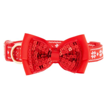 Merry &amp; Bright Holiday Snowflake Bowtie Adjustable Dog Collar X-Large - £14.69 GBP