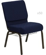 50x Blue Gold Dot 21&#39;&#39; Wide Church Chairs Book Rack 4” Seat 800 Lb Wt - $4,199.89+