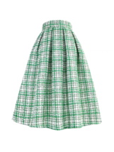 Winter Green Houndstooth Midi Skirt Women Plus Size A-line Wool Midi Party Skirt image 3