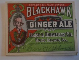 Blackhawk Ginger Ale CARSE &amp; OHLWEILER CO. Rock Island ILL  Label . inv,18 - $5.00