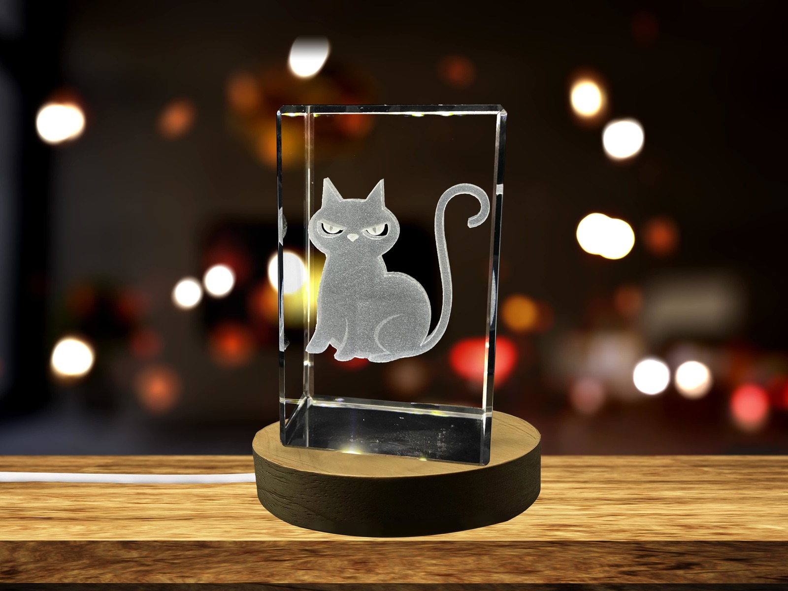 LED Base included | Halloween Cat  3D Engraved Crystal Decor