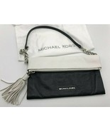 Michael Kors Tonne Black White Silver Pebble Leather Foldover Clutch Bag... - £90.34 GBP