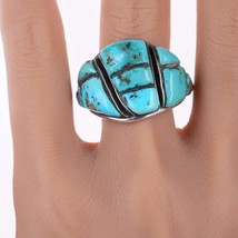 Sz15 Vintage sterling and turquoise cobblestone native American ring - £192.08 GBP