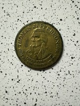 VTG Brass Thomas Jefferson Coin w Trivia Info Back 1.25&quot; - £3.69 GBP