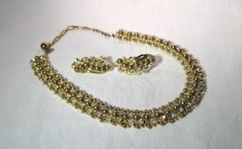 Vintage Signed Kramer Faux Pearl AB Crystal Choker Necklace &amp; Earrings Set K1044 - £138.48 GBP
