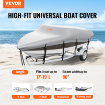 Boat Cover, 17&#39;-19&#39; Waterproof 600D PU Oxford with Motor Cover and Straps, Grey - £74.74 GBP