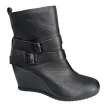 Korks Boots Womens Size 9M Leather Wedge Heeled Buckle Strap Ankle Zip B... - $38.47