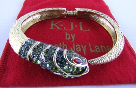 Kenneth Jay Lane, Gold Tone Green Head Snake Bracelet Jeweled Spring Hinge - £64.59 GBP