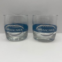 2 Bacardi Football Rocks Glasses Clear w/ Blue &amp; Silver (Detroit Lions) - £7.95 GBP