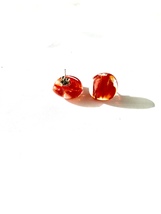 Cherry red marbled glass button pierced earrings with posts - £15.84 GBP