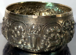 Vintage Asian - Burmese? Silver Toned Ceremonial Bowl with Zodiac Animals - £187.62 GBP