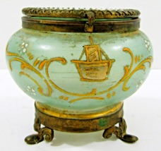Antique Hungarian Bártfa-fürdő Otthon Szálloda Glass and Brass Lidded Box - $345.51