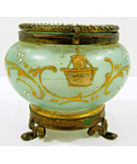 Antique Hungarian Bártfa-fürdő Otthon Szálloda Glass and Brass Lidded Box - $345.51