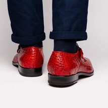 genuine caiman crocodile dress Shoes monk strap Rovigo Red image 8
