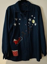 Denim Santa Christmas Austin Clothing Co Womens Size Large Longsleeve Bu... - $331.44 MXN