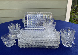 Anchor Hocking snack plates 3 part, rectangular, set of 6 w/ matching cups star - $29.69