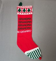 Knit Christmas Stocking Kurt S. Adler Vintage 1983 Grandma &quot;Hi Granny&quot; R... - £17.02 GBP