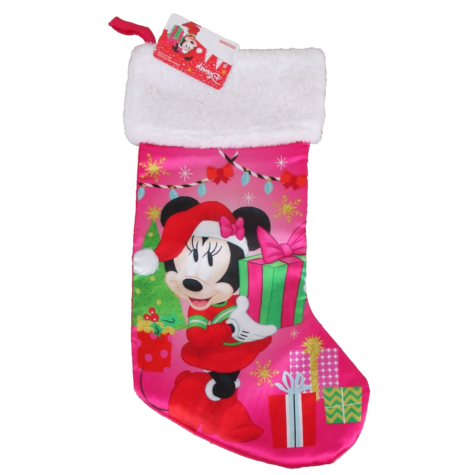 MINNIE MOUSE Holiday Christmas Stocking 17 in. Pink Satin Disney Gift NWT - $9.88