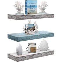 Sorbus Floating Shelf Set - Rustic Wood Coastal Beach Style Hanging Rectangle Wa - £41.11 GBP