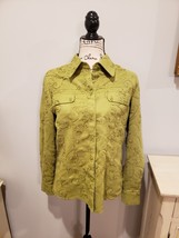 Chico&#39;s Size 1 Women&#39;s Sz M L Green Jacket Shirt Faux Suede - £7.91 GBP
