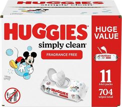 Huggies Simply Clean Fragrance-Free Baby Wipes, 11 Flip-Top Packs (704 W... - $20.17