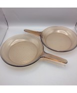 2 Corning Vision Ware Amber Skillets Fry Pan Waffle Glass Cookware 10&quot; - $651.25 MXN