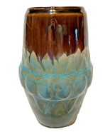 Vintage Blue and Brown Drip Glazed Stoneware Pottery Vase 4&quot;W  x 6.5&quot;H B... - $32.40