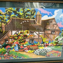 Cottage Flower Garden Paint by Number Framed House Framed 15x19 PBN Vintage 50s - £43.91 GBP