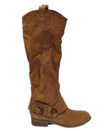 Steve Madden BANKKER Brown Suede Fabric Boot Tall Pull-On Riding Buckle 10 M New - $60.00