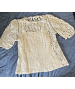 Adiva Womens Sheer Cream Off White Floral Lace Short Sleeve Shirt size L... - $5.99