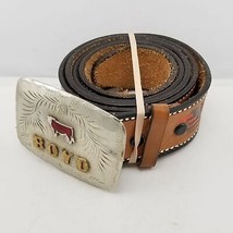 Vintage Belt Buckle BOYD Filigree Western Cattle Cow With Genuine Leather Belt - £54.14 GBP