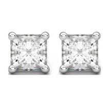 0.50 ct Princess Solitaire Stud Earrings Solid Sterling Silver Cubic Zirconia - £18.36 GBP