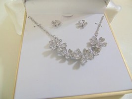 Charter Club Silver-Tone Crystal Flower Collar Necklace &amp; Stud Earring CL114 $27 - $13.43