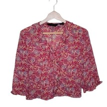 Vintage 90s Express | Paisley Cropped Silk Ruffle Blouse, juniors size 13/14 - £14.70 GBP