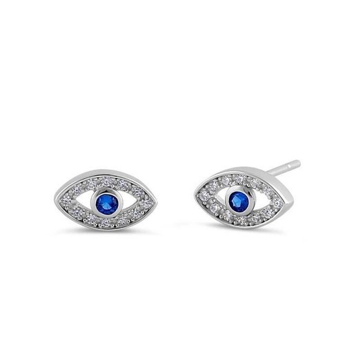 Evil Eye Luck Charm Purple W&Y CZ Crystal .925 Sterling Silver 9mm Stud Earrings Item image 12