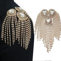 Rhinestone Stitch Sewing Appliques Patches Crystal Tassel Fringe Shoulde... - £23.36 GBP