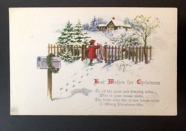 Antique PC Best Wishes for (Merry) Christmas Mailbox Girl Red Coat Gate 1923 - £3.73 GBP