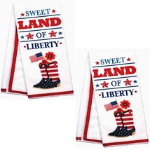 2pcs-Patriotic Sweet Land Of Liberty Hand Towels Western Cowboy Bathroom Kitchen - £4.47 GBP