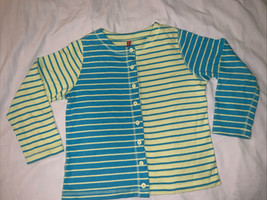 Hanna Andersson Yellow Aqua Striped Top Size 12 (150) Playdress Cardigan - $19.79