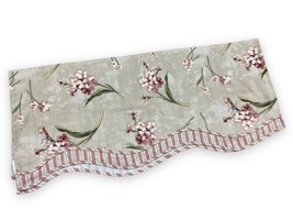 Waverly Layered Scalloped Stripe Floral Valance 74x16” Beige Tan Pink Blossoms - £19.22 GBP