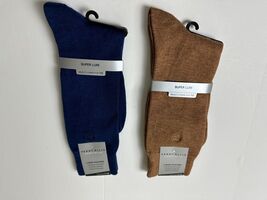 Perry Ellis Portfolio Men's 2pk Solid Merino Luxe Crew Socks Blue &amp; Tan-... - $15.99