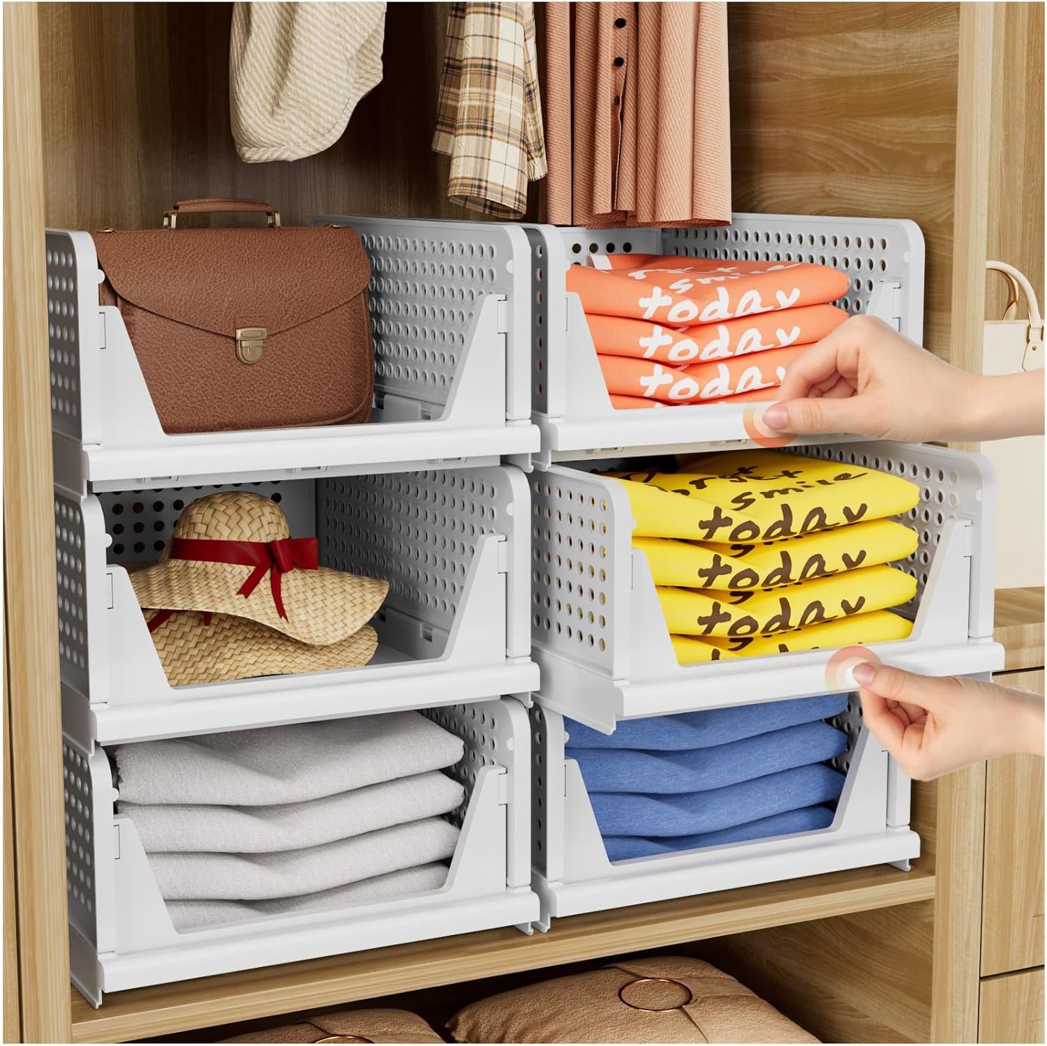5 Pack Folding Closet Organizers Storage Box, Stackable Storage Bins,, 5L - $42.92