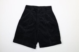 Vintage 90s Streetwear Womens 10 Faded Pleated Cuffed Corduroy Shorts Black - $44.50